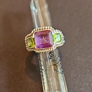 Judith Ripka Silver Ring Set With Amethyst And Peridot Stones